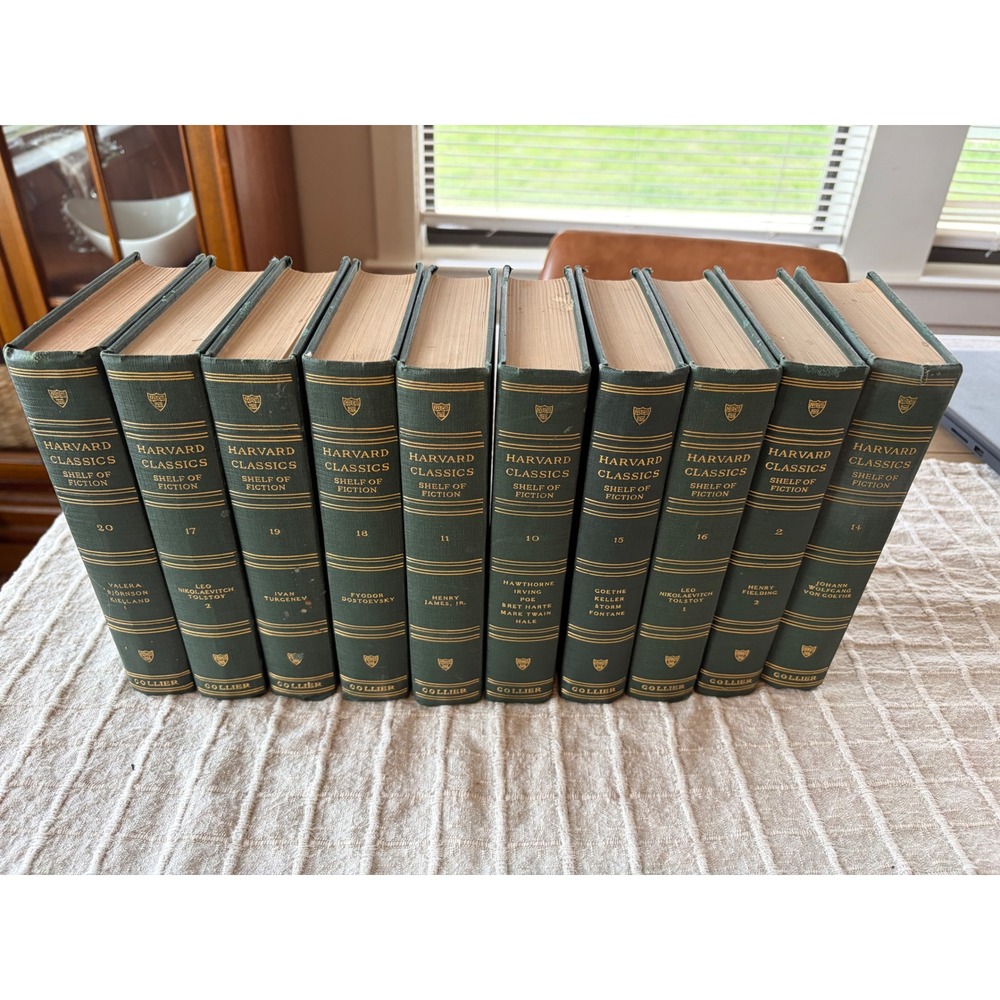 20 Vol Harvard Classics Shelf of Fiction 1917 P.F. Collier & Son Green Gold Gilt
